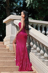 Stunning Fuchsia Mermaid Prom Dress with Sequins and Split